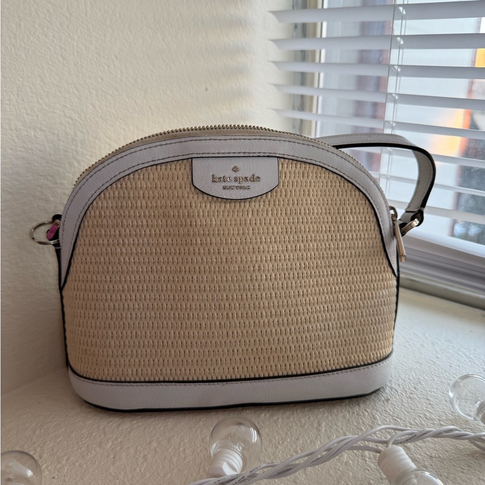 Kate Spade Tan and White Crossbody Bag with Dome Shape